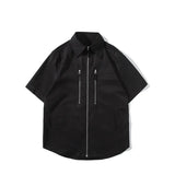 BONSIR  -  Summer Short Sleeved Shirt Men Oversized Black Casual Shirt Men Streetwear Korean Loose Zipper Shirt Mens Hawaiian Shirts