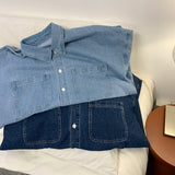 Bonsir Spring Autumn Men's Denim Shirts Pocket Long Sleeve Shirt Loose Fashion Male Jean Blouses Casual Solid Blue Cardigan 4XL
