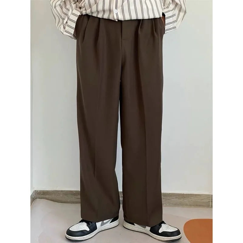 Bonsir Brown Suit Pants Men Fashion Social Mens Dress Pants Korean Loose Casual Straight Trousers Mens Office Formal Pants M-3XL