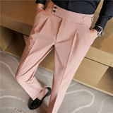 Bonsir Neapolitan High Waist Casual Dress Pant For Men New Belt Design Slim Fit Casual Office Social Party Suit Pants 38-28