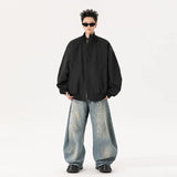 BONSIR  -  Stylized heavy industry ribbed stand collar American high street stand collar jacket baseball flight jacket men amber streamer