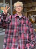 BONSIR  -  lightweight Retro green plaid shirt men's long sleeve spring and autumn new loose casual tide brand shirt casual coat