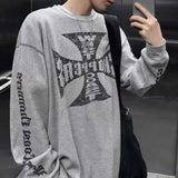 Bonsir Mens Clothing Spring Fashion Casual Loose Long-Sleeved T-Shirt American Street Trend Printing Retro Hip-Hop Y2k T-Shirt Men
