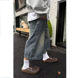 BONSIR  -  American Retro Waed High Street Jeans orts Loose Straight Leg Vintage Casual Versatile Six Seven Length for Men And Women