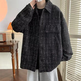 BONSIR  -  Casual Plaid Young Style Jackets Men's Clothing Loose Turn-down Collar Spring Autumn Long Sleeve Korean Single-breasted Coats