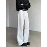 BONSIR  -  American Wide-leg Straight Jeans Men Loose Casual Denim Trousers Neutral White Jeans Streetwear Pure Color Men Women Jeans Pants