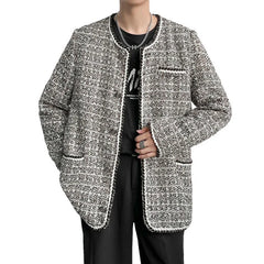 Bonsir -  Light Men's Luxury Weave Tweed Jacket Cloth-trimmed Design Single Breasted Oversized Coat Spring New Design 2A0587