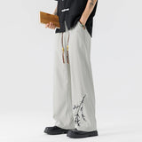 BONSIR  -  Drawstring Sweatpants Thin Men's Fashion Embroidered Wide Pants Straight Comfortable Casual Male Clothes Trousers Streetwear