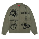 Bonsir Mens Y2k Graffiti Casual Knitted Sweater Autumn Winter Genderless American Trend Street Loose Lazy Style Versatile Jacket Unisex