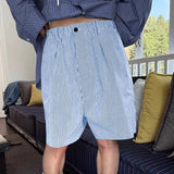 BONSIR  -  Men Striped Shorts Button Oversize Summer Joggers Casual Men Bottoms Streetwear Pockets 2025 Leisure Male Shorts S-5XL