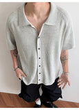 BONSIR  -  Old money style gray lapel knitted cardigan men's summer thin short-sleeved shirt high-end loose casual coat tide