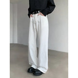 BONSIR  -  American Wide-leg Straight Jeans Men Loose Casual Denim Trousers Neutral White Jeans Streetwear Pure Color Men Women Jeans Pants
