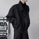 Bonsir Mens Jacket Short Asymmetric Placket Bomber Jacket Dark Streetwear Biker All-Match Trend Long Sleeve Top Men'S Clothing 2024