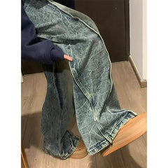 Bonsir American deconstructive splicing retro straight leg jeans for men and women hip-hop high street micro trumpet loose casual pants