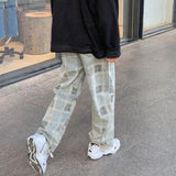 Bonsir Summer New Men Jeans Plaid Printed Hip Hop Denim Pants Korean ins Male Straight Loose Streetwear Baggy Cowboy Trousers 2XL-M