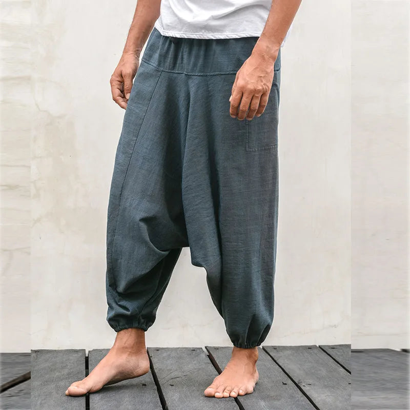 Bonsir Ropa Para Hombre Linen Casual Pants Simple Wide Leg Pants Cotton Linen Loose Bloomers Large Size Nine Pants Men