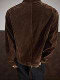 BONSIR  -  Coffee autumn velvet stand collar jacket men's American retro work jacket loose casual  top trendy