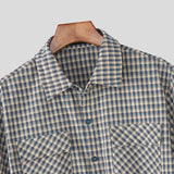 BONSIR  -  Men Plaid Shirt Lapel Short Sleeve Pockets Korean Style Men Clothing Summer Loose 2025 Streetwear Causal Male Crop Tops