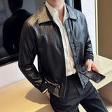 Bonsir Autumn Winter Men High Quality Woven Leather Jacket Fashion Lapel Business Casual Motorcycle Jacket Brand Social Overcoat