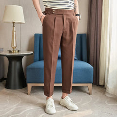 Bonsir British Style Naples Men's High-end Linen Pants High Waist Straight Slim Fit Casual Trousers High Quality Solid Social Suit Pant