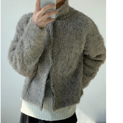 Bonsir American retro faux fur fur coat men's short style solid color mink fur winter jacket