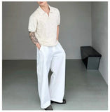 BONSIR  -  New Trend Men Seagull Collar Polo Shirt Light Luxury Textured Slim T-shirts Leisure Short Sleeve Solid Color Breathable Knitwear