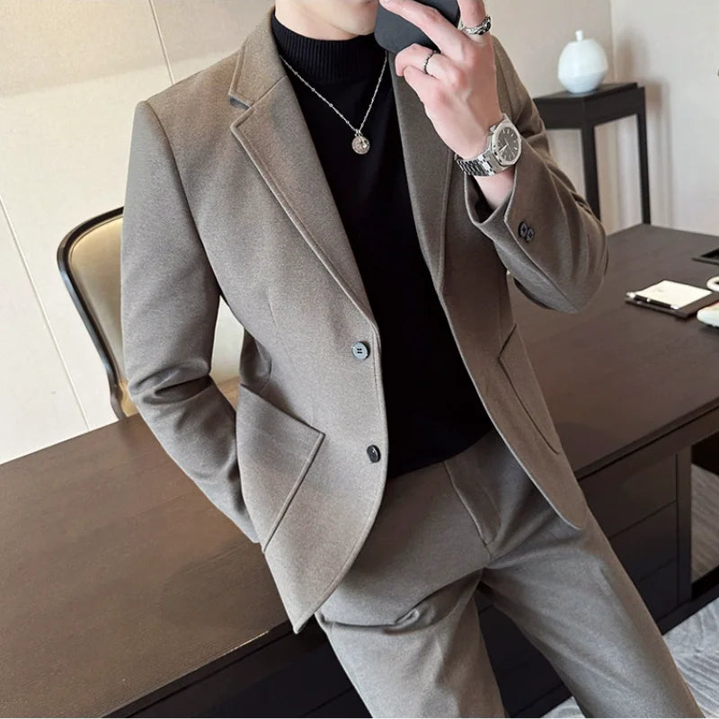 Bonsir Plus Size 7XL-M ( Jacket+Pant）Autumn Winter Thickened Starry Sky Woolen Suit High Quality Slim Fit Business Social Casual 2 Pcs