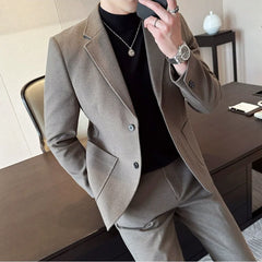 Bonsir Plus Size 7XL-M ( Jacket+Pant）Autumn Winter Thickened Starry Sky Woolen Suit High Quality Slim Fit Business Social Casual 2 Pcs