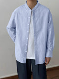 BONSIR  -  Spring and Autumn New Chinese Stand Up Collar Shirt Men's Handsome Comfortable Textured Long-Sleeved Striped Shirt