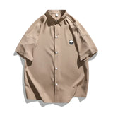 BONSIR  -  Summer Solid Men Casual Shirt Short Sleeve Fashion Brand Large Size Streetwear Blouses Male Turn Down Collar Shirts Clothes