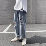 Bonsir Spring and Summer New Men's Torn Jeans Street Hip-hop Loose Wide Leg Pants Thin Fur Pants Brand Men's Clothing Ripped
