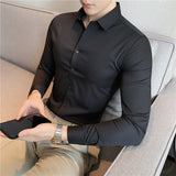 BONSIR  -  High Elasticity Long Sleeve Men's Dress Shirts Business Gentleman Social Slim-fit Men Shirt Casual Button Up Solid Mens Clothing