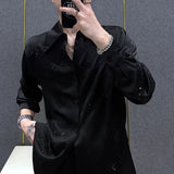 Bonsir Mens Shirts Fashion Letters Hot Diamond Sequin Shirts Streetwear Trend Personality All-Match Casual Tops Men'S Clothing 2024