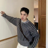 BONSIR  -  American retro contrasting color striped twisted zipper cardigan knit sweater jacket men and women casual versatile tops