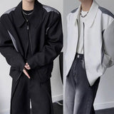 Bonsir Mens Jacket Contrast Color Motorcycle Jacket Japanese Harajuku Streetwear Casual Shoulder Pad Long Sleeve Top Men'S Clothing