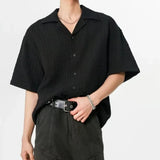 BONSIR  -  Mens Shirt Texture Plain Shirt Drape Breathable Simple Daily Leisure Youth Campus All-Match Short-Sleeve Top Men'S Clothing 2025