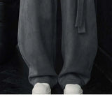 BONSIR  -  suede ribbon pants for men's high-end draping and velvet scimitar pants American casual trousers
