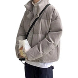 Bonsir Korean style high street men and women trendy personality corduroy stand up collar thick jacket couple loose retro casual top