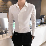 Bonsir New Autumn Fashion Side Button Design Shirt Men's Long Sleeve Slim Fit Business Solid Color Social Party Dress Shirts 4XL-M