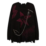 Bonsir Y2k Necklace Hole Design Knitted Sweater Streetwear Personality Versatile Dark Style Long-Sleeve Top Couple Unisex 2024 New