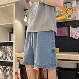 Bonsir Trendy Brand Men's Denim Shorts Loose Fit Summer Thin Straight Leg Mid Waist Casual Streetwear