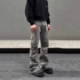 Bonsir Y2K Streetwear Vintage Grey Pleated Flare Jeans Pants For Men Designer Clothes Old Harajuku Luxury Goth Long Trousers