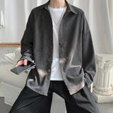 Bonsir Autumn Corduroy Solid Long-sleeved Shirt Men's Niche Loose Casual High Street Shirts Men Tops Overcoat Male Clothes