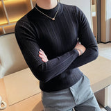 Bonsir Plus Size 4XL-M Autumn Winter Half Turtleneck Stripe Sweater Men Elastic Knitting Pullover Korean Slim Solid Tight Sweater Tops