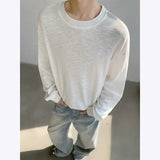 BONSIR  -  Spring Cotton Long Sleeved T-shirt Men Black White Casual T Shirt Men Streetwear Korean Loose Round Neck T Shirt Mens Top M-3XL