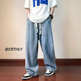 Bonsir Ripped Casual Men Jeans Pants Straight Wide Leg Harajuku Oversize Streetwear Denim Trousers