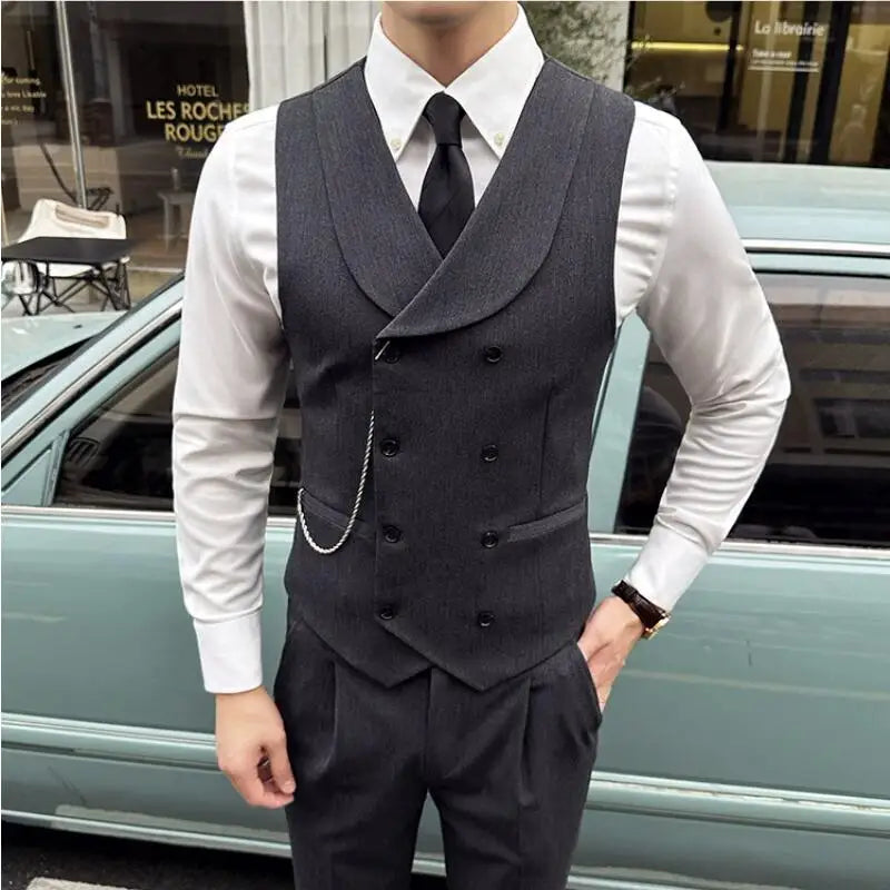 Bonsir ( Vest + Pants) Men Luxury Double Breasted Design Suit Vest 2 pieces Formal Groom Wedding Dress Vest Set Fashion Club Clothing