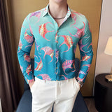 BONSIR  -  Neon Floral Slim-Fit Men's Nightclub Shirt | Bold Tropical Print Streetwear Top Reactive Youth Fashion Essentials M-4XL