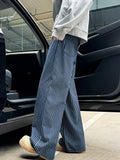 BONSIR  -  American Retro Cleanfit Blue Vertical Striped Loose Wide Leg Jeans for Men Trendy High Waist Long Pants Straight Cut Trousers