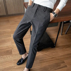 Bonsir Autumn Winter Woolen Business Dress Pants Men High Quality Streetwear Casual Long Trousers Formal Social Suit Pants L72